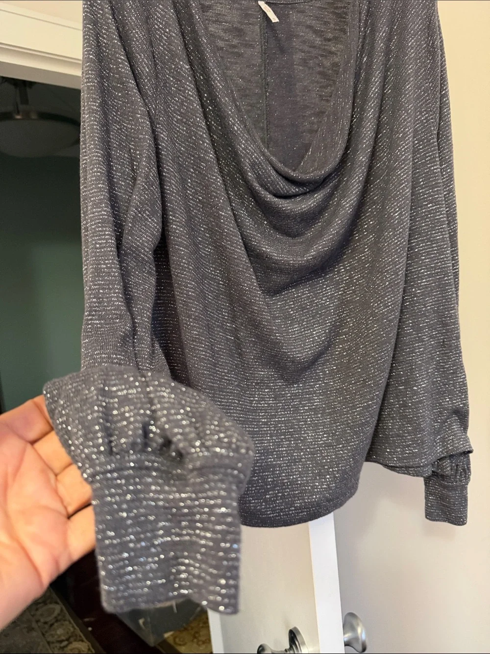 Free People Charcoal Metallic Knit Top size M